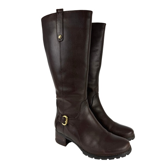 Blondo Shoes - BLONDO Aqua Protect Block Heel Knee-High Chocolate Brown Leather Riding Boots 7M